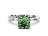 White gold Fancy Green Radiant  Solitaire Twisted Band with Bead Prong Setting_354