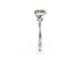 White gold Fancy Green Radiant  Solitaire Twisted Band with Bead Prong Setting_356