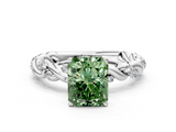 White gold Fancy Green Radiant  Solitaire Twisted Band with Pavé Accents and Four-Prong Setting_3