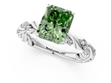White gold Fancy Green Radiant  Solitaire Twisted Band with Pavé Accents and Four-Prong Setting_4