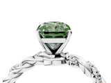 White gold Fancy Green Radiant  Solitaire Twisted Band with Pavé Accents and Four-Prong Setting_7