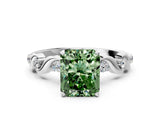 White gold Fancy Green Radiant  Solitaire Twisted Band with Prong Setting