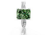 White gold Fancy Green Radiant  Solitaire Twisted Pave Diamond Ring with Four-Prong Setting_12