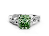 White gold Fancy Green Radiant  Solitaire Vine Band with Milgrain Prong Setting_3