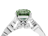 White gold Fancy Green Radiant  Solitaire Vine Band with Milgrain Prong Setting_7