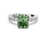 White gold Fancy Green Radiant  Solitaire with Pavé Band and Four-Prong Setting_315