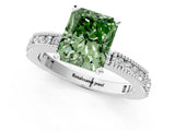 White gold Fancy Green Radiant  Solitaire with Pavé Band and Four-Prong Setting_319