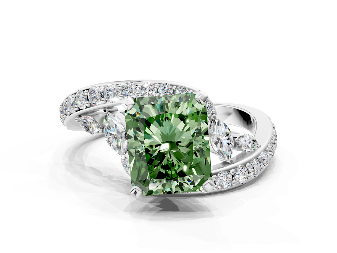 White gold Fancy Green Radiant  Solitaire with Pavé Twist Band and Four-Prong Setting_72