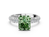 White gold Fancy Green Radiant  Solitaire with Pave Band and Four-Prong Setting_3