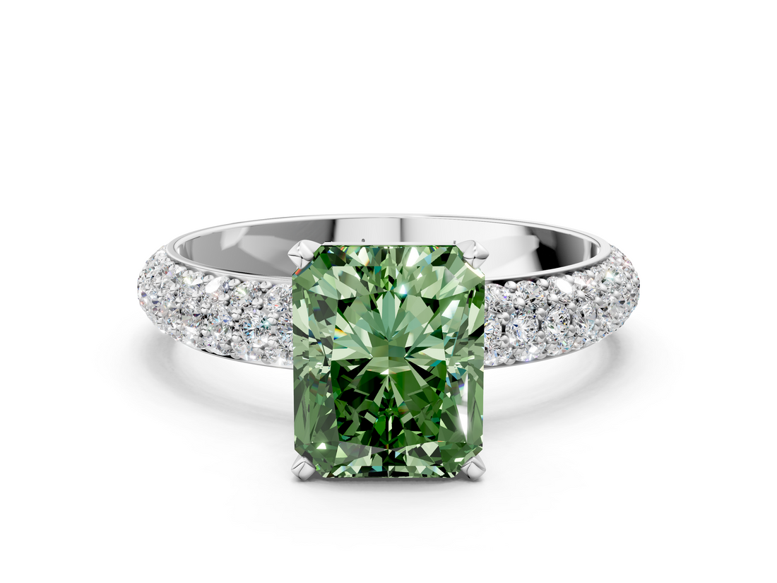 White gold Fancy Green Radiant  Solitaire with Pave Band and Four-Prong Setting_3