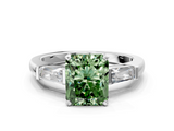 White gold Fancy Green Radiant  Solitaire with Tapered Baguette Side Stones on a Classic Band with Four-Prong Setting_115