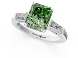 White gold Fancy Green Radiant  Solitaire with Tapered Baguette Side Stones on a Classic Band with Four-Prong Setting_117