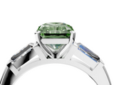 White gold Fancy Green Radiant  Solitaire with Tapered Baguette Side Stones on a Classic Band with Four-Prong Setting_119