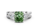 White gold Fancy Green Radiant  Three-Stone Diamond Ring with Pavé Split Shank and Four-Prong Setting_91