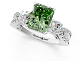 White gold Fancy Green Radiant  Three-Stone Diamond Ring with Pavé Split Shank and Four-Prong Setting_92