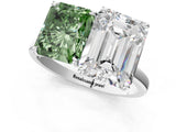 White gold Fancy Green Radiant  and Emerald Cut Toi Moi Ring with Prong Setting_47