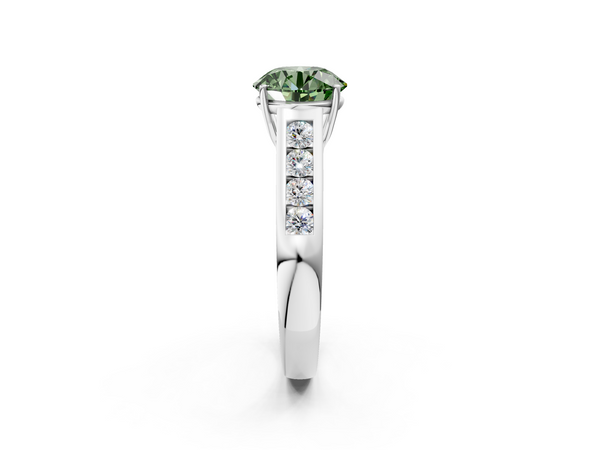 Platinum Fancy Green Round  Brilliant Channel-Set Solitaire Ring with Four-Prong Setting