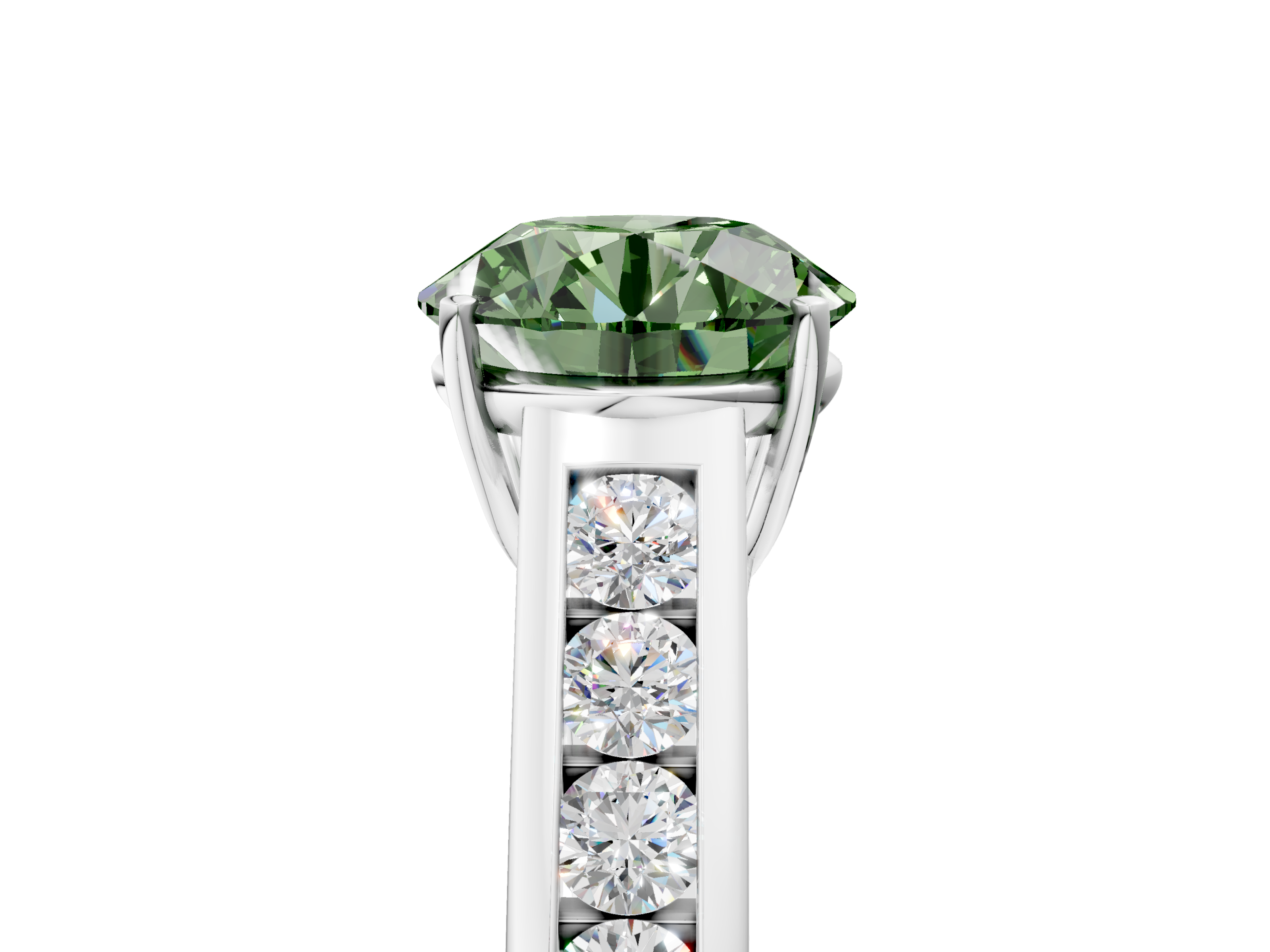 White gold Fancy Green Round  Brilliant Channel-Set Solitaire Ring with Four-Prong Setting_25