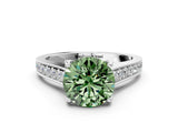 White gold Fancy Green Round  Brilliant Cut Diamond Engagement Ring with Pavé Band and Four-Prong Setting_73