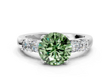 White gold Fancy Green Round  Brilliant Cut Diamond Five-Stone Prong Set Engagement Ring with Channel Band_3