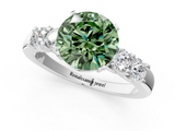 White gold Fancy Green Round  Brilliant Cut Diamond Five-Stone Prong Set Engagement Ring with Channel Band_4