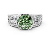 White gold Fancy Green Round  Brilliant Diamond Channel Set Wide Band Ring with Bezel Setting_20