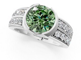 White gold Fancy Green Round  Brilliant Diamond Channel Set Wide Band Ring with Bezel Setting_21