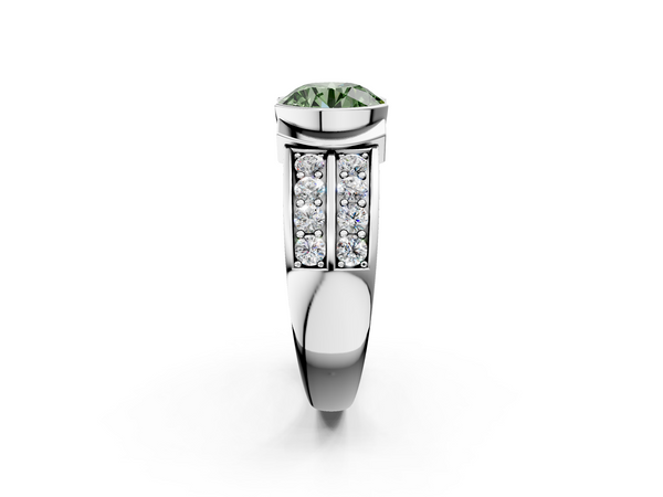 White gold Fancy Green Round  Brilliant Diamond Channel Set Wide Band Ring with Bezel Setting