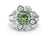 White gold Fancy Green Round  Brilliant Flower Halo Diamond Split Shank Ring_63