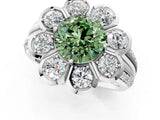 White gold Fancy Green Round  Brilliant Flower Halo Diamond Split Shank Ring_64