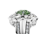 White gold Fancy Green Round  Brilliant Flower Halo Diamond Split Shank Ring_68