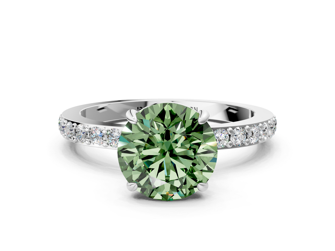 White gold Fancy Green Round  Brilliant Pavé Band Solitaire with Four-Prong Setting_58