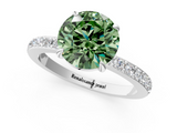 White gold Fancy Green Round  Brilliant Pavé Band Solitaire with Four-Prong Setting_59
