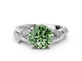 White gold Fancy Green Round  Brilliant Solitaire with Leaf Motif Band and Four-Prong Setting_62