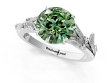 White gold Fancy Green Round  Brilliant Solitaire with Leaf Motif Band and Four-Prong Setting_63