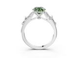 White gold Fancy Green Round  Brilliant Solitaire with Leaf Motif Band and Four-Prong Setting_64