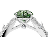 White gold Fancy Green Round  Brilliant Solitaire with Leaf Motif Band and Four-Prong Setting_65