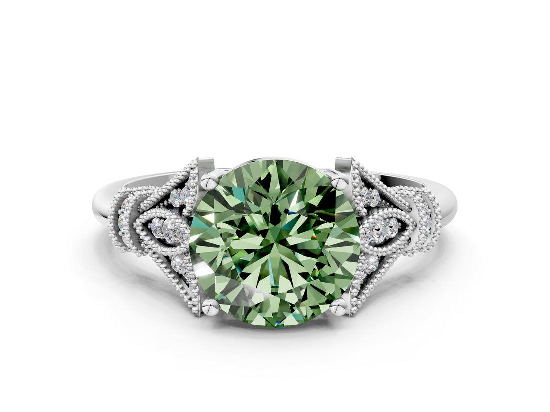 White gold Fancy Green Round  Brilliant Solitaire with Pave Band and Four-Prong Setting_20