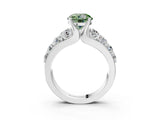 White gold Fancy Green Round  Brilliant Solitaire with Side Stones on a Pave Band and Four-Prong Setting_263