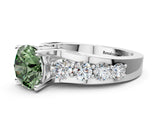 White gold Fancy Green Round  Brilliant Solitaire with Side Stones on a Pave Band and Four-Prong Setting_264