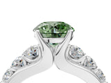 White gold Fancy Green Round  Brilliant Solitaire with Side Stones on a Pave Band and Four-Prong Setting_271