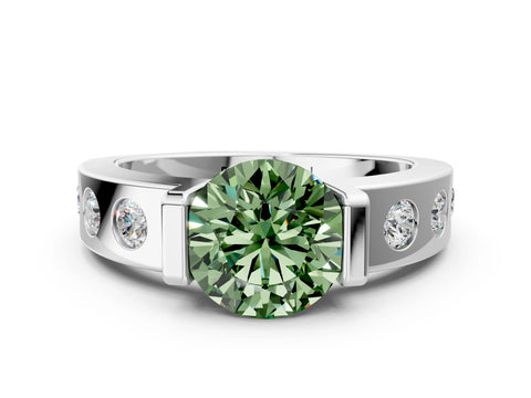 White gold Fancy Green Round Cut Brilliant Channel-Set Diamond Ring with Bezel Prong Setting_12