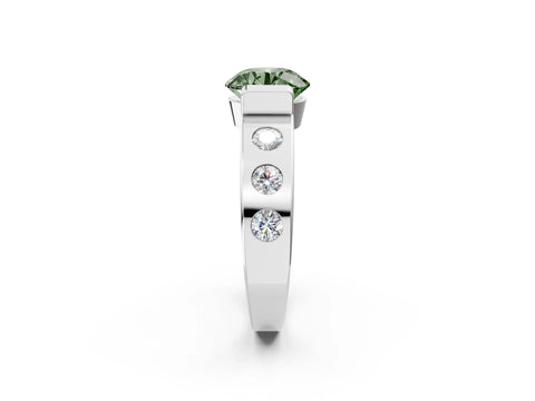 White gold Fancy Green Round Cut Brilliant Channel-Set Diamond Ring with Bezel Prong Setting_14