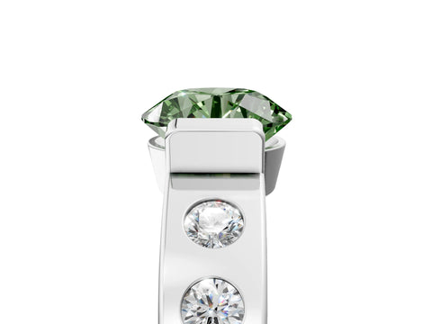 White gold Fancy Green Round Cut Brilliant Channel-Set Diamond Ring with Bezel Prong Setting_17