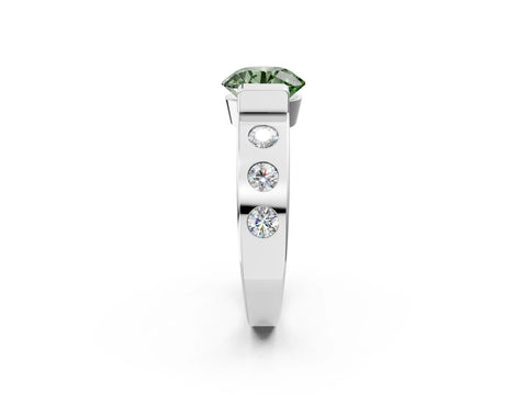 White gold Fancy Green Round Cut Brilliant Channel-Set Diamond Ring with Bezel Prong Setting_2