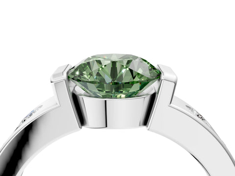 White gold Fancy Green Round Cut Brilliant Channel-Set Diamond Ring with Bezel Prong Setting_4