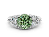 White gold Fancy Green Round Cut Brilliant Diamond Cluster Accent Solitaire Ring with Prong Setting_12