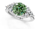 White gold Fancy Green Round Cut Brilliant Diamond Cluster Accent Solitaire Ring with Prong Setting_13