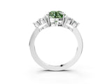 White gold Fancy Green Round Cut Brilliant Diamond Cluster Accent Solitaire Ring with Prong Setting_15