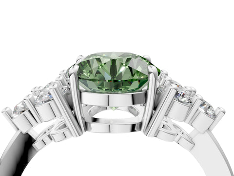 White gold Fancy Green Round Cut Brilliant Diamond Cluster Accent Solitaire Ring with Prong Setting_16